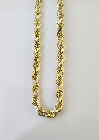 Best 14K Yellow Gold 4mm Rope Chain 22 Inch Diamond Cut Necklace Real 14KT