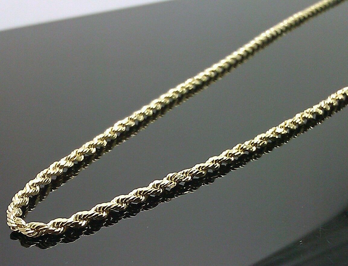 Real 10k Yellow Gold Rope Chain 22" Necklace Diamond Cut 10kt 2.5mm Lobster lock