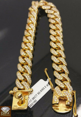 Diamond Bracelet,10k Yellow Gold,Solid Miami Cuban Bracelet 12mm Men  Box Lock