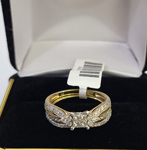 Real 10k Yellow Gold Diamond Ladies Ring SET Women Engagement Wedding