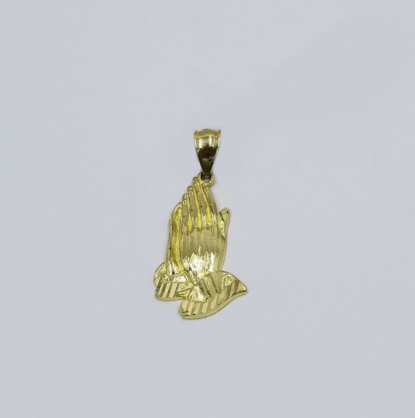 Real 10k Yellow Gold Praying Hands Charm Pendent Rope Chain 2.5mm 18 20 22 24