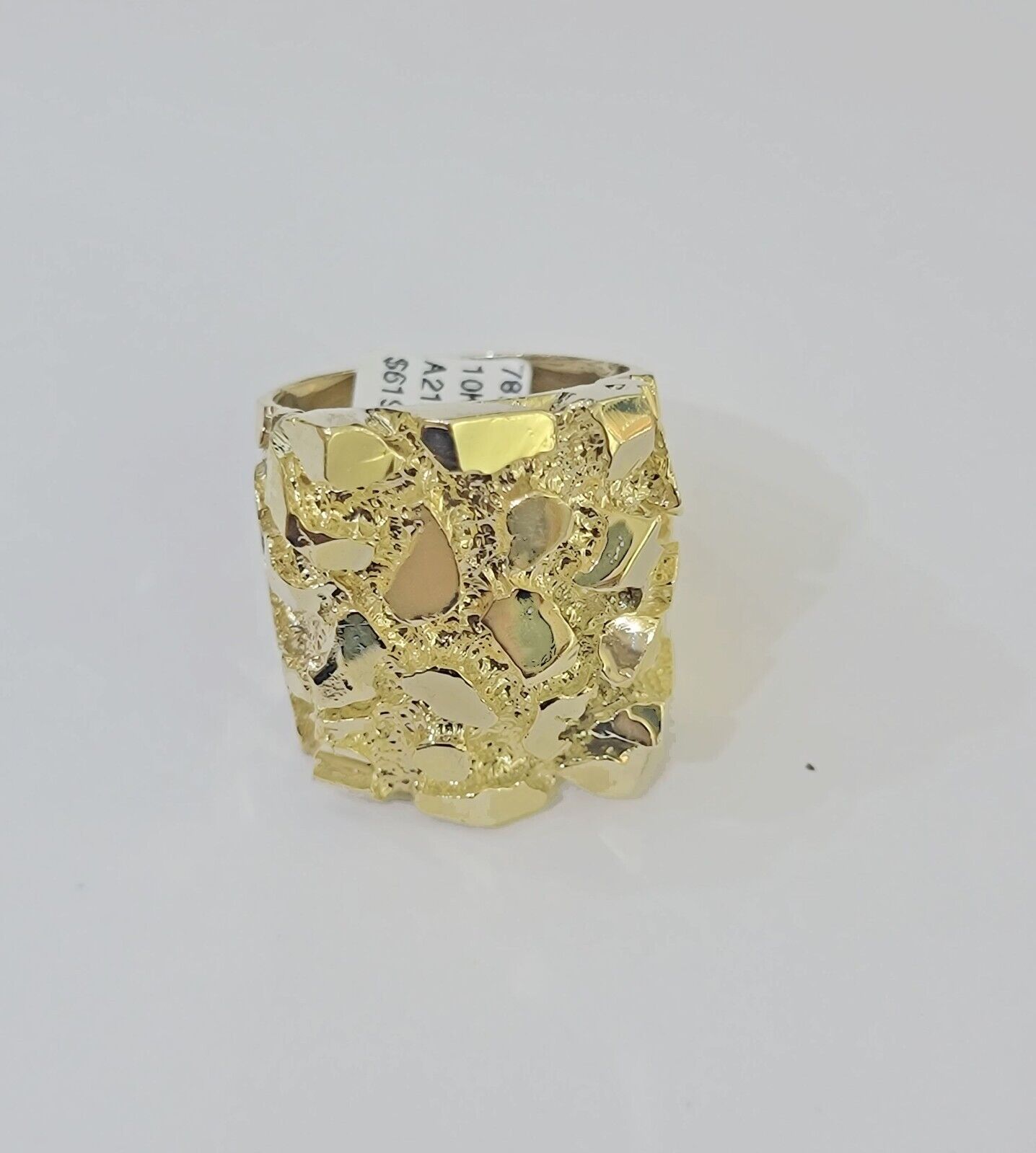 10k Real yellow Gold Nugget Ring men casual Rectangle gold ring 10kt