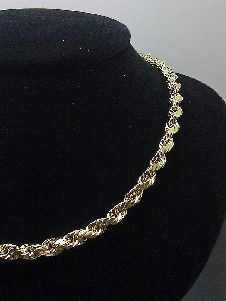 10k Yellow Gold Men Rope Chain Necklace 26 inch 5mm Real 10kt Gold