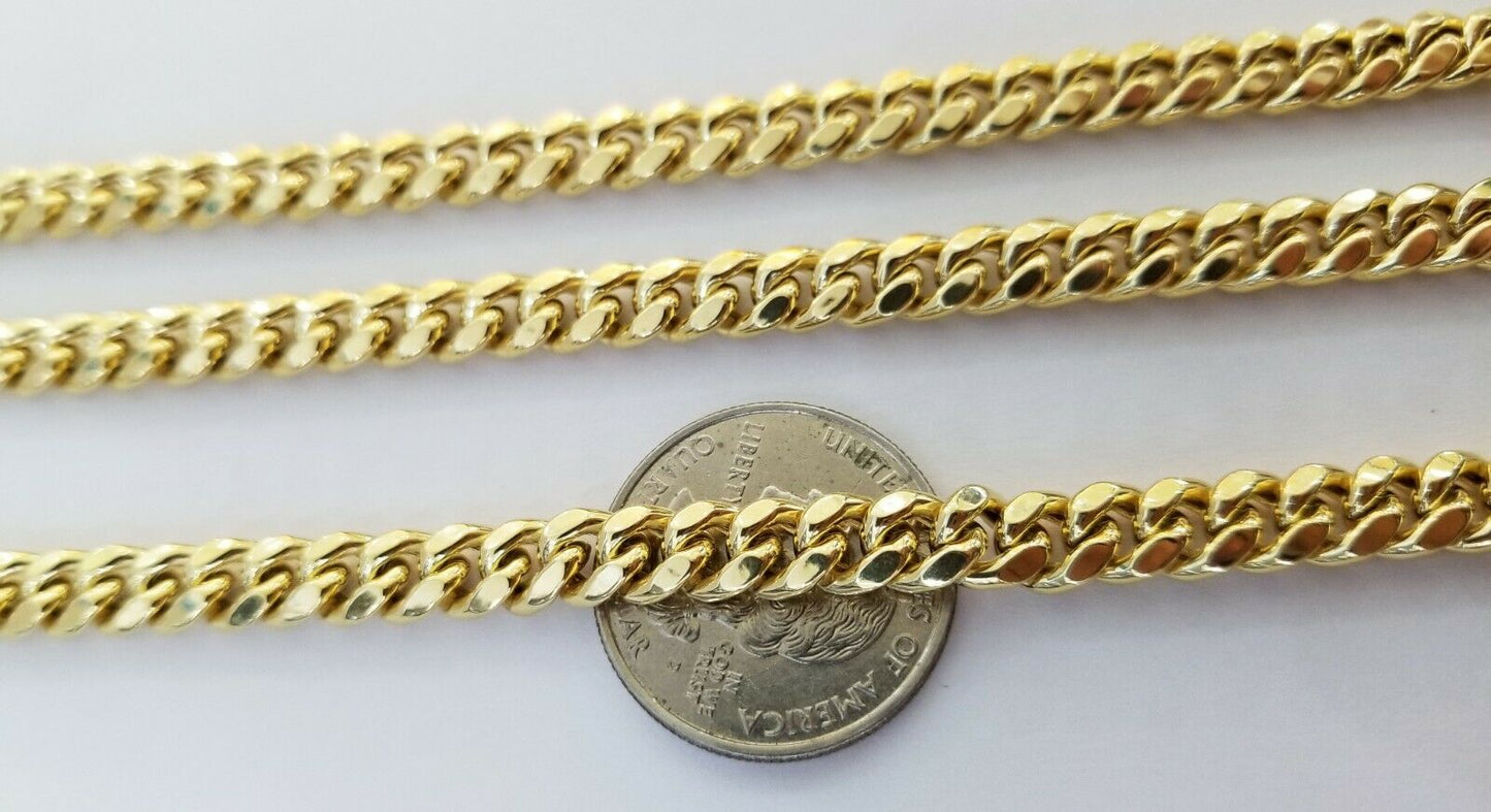 Real 10k Gold Miami Cuban Chain 7mm 28" Necklace,10kt Yellow Gold Lobster Lock