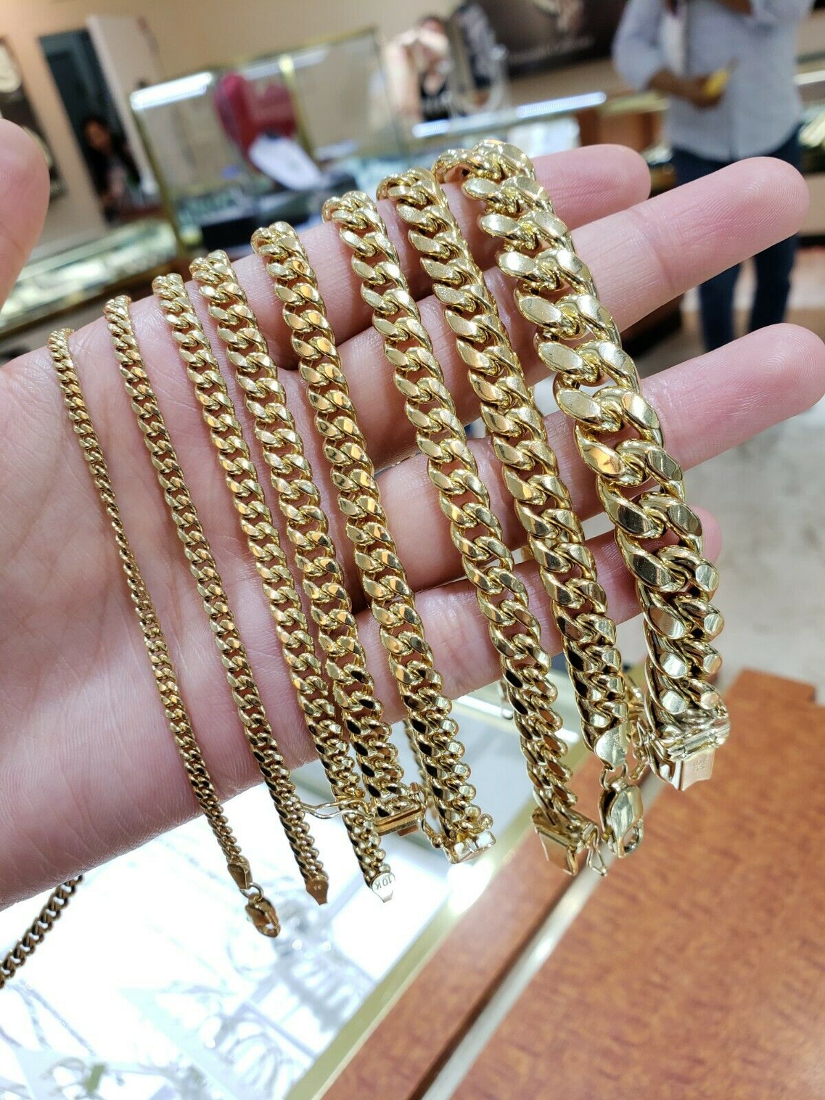 10k Gold Miami Cuban Chain Necklace & Bracelet 2MM-9MM link 7-30" Real 10kt Gold