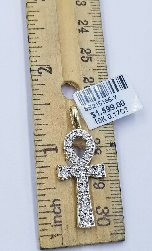 10K Yellow Gold Ankh Cross Pendant Diamond Charm Real 10kt Charm Mens Women 1.5"