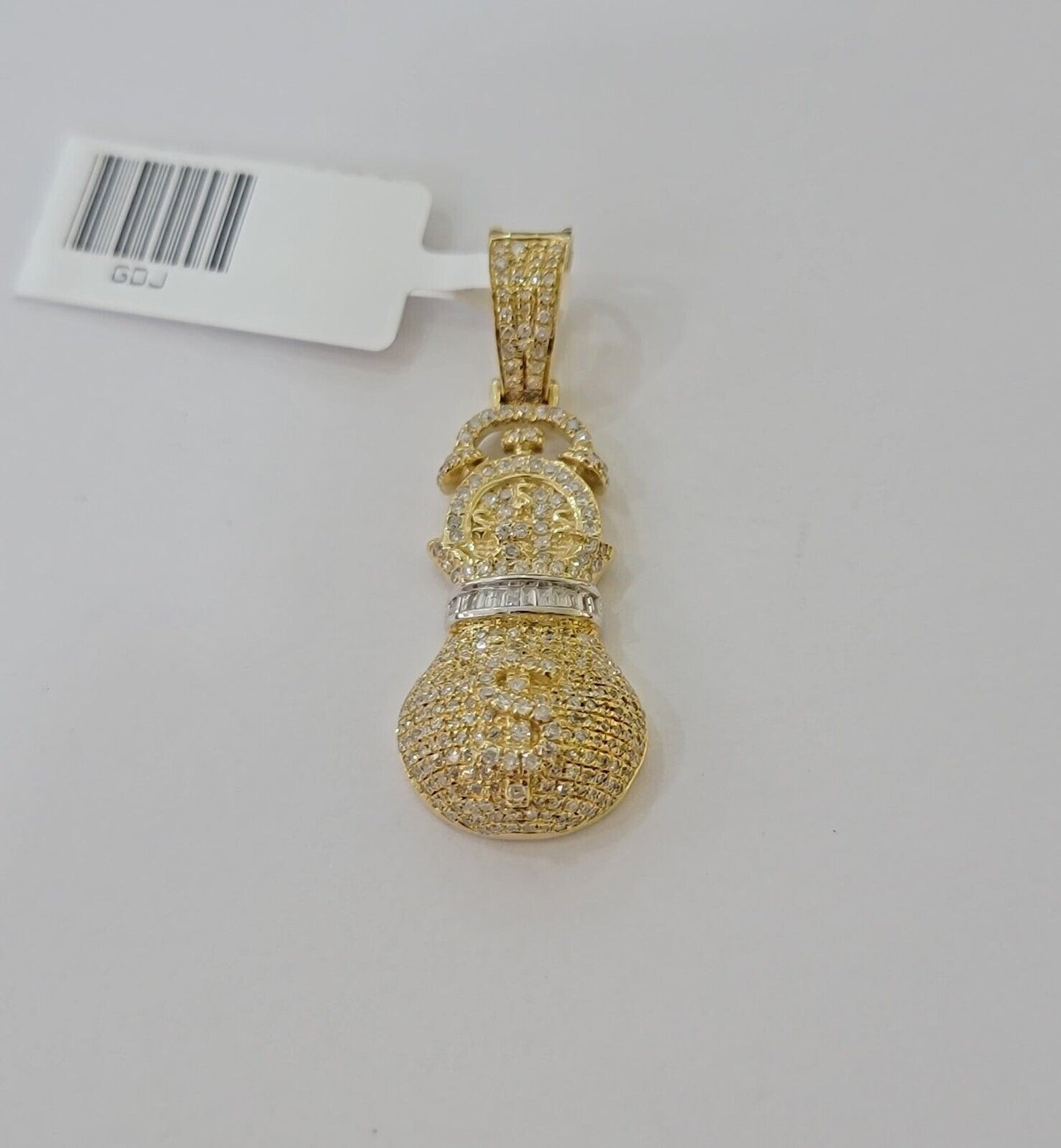 10K Yellow Gold Money Dollar Bag Charm Real Diamond 1" Gold Money Bag Pendant