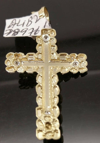 10K Gold Cross Crucifix Nugget Yellow Gold Jesus Pendant Charm REAL 10k Unisex