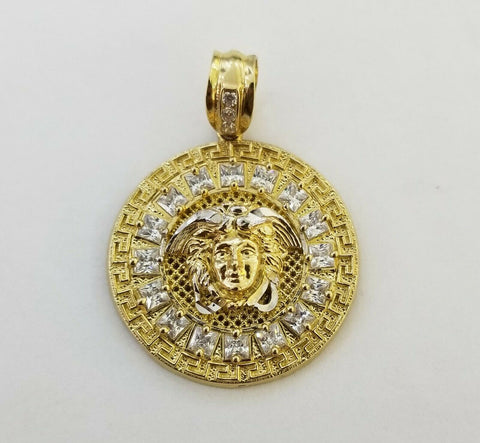10K Yellow Gold Franco Chain 3mm 20" Circle Charm Lion Head Men