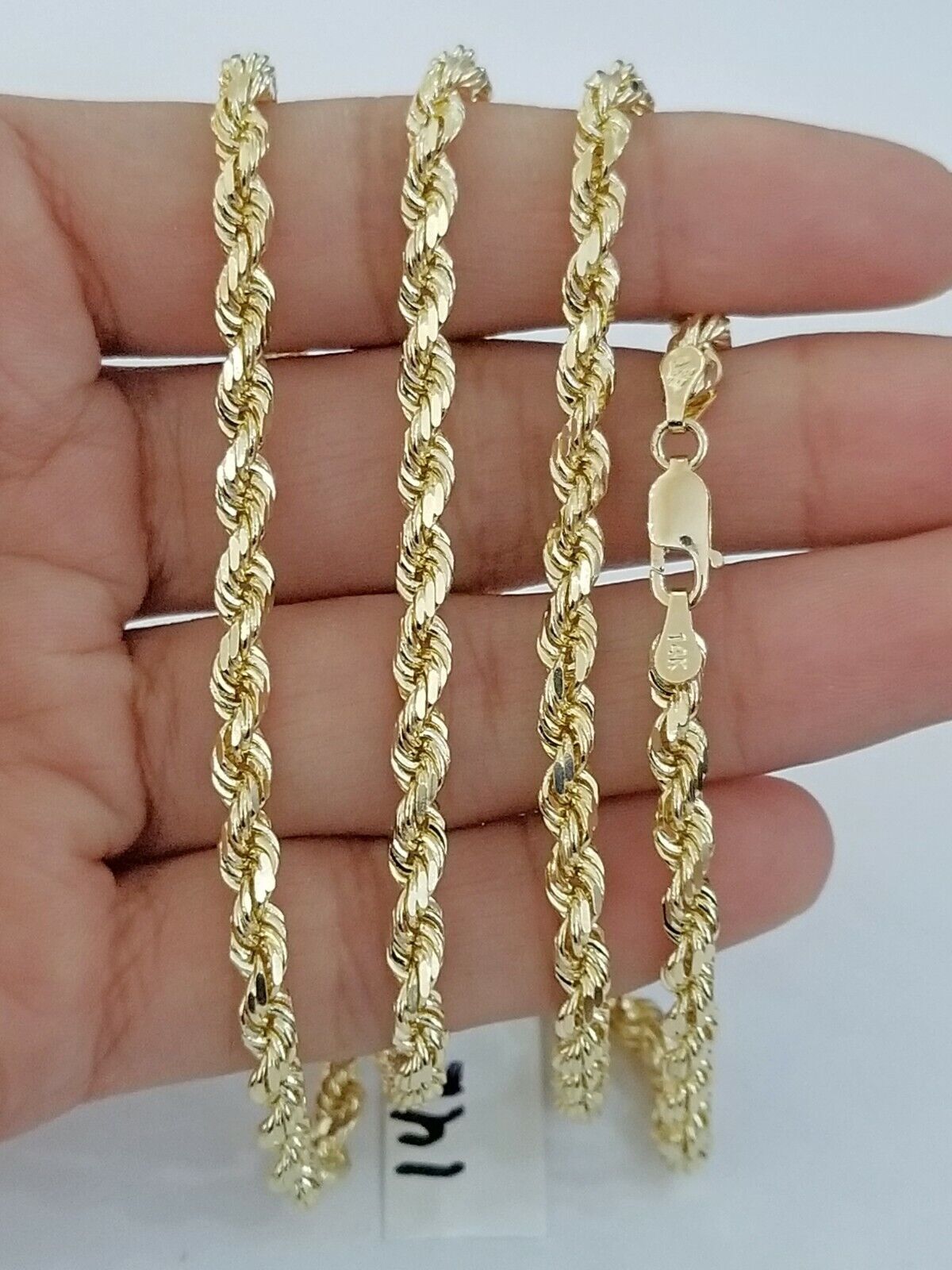 Real 14KT SOLID Yellow Gold 4mm Rope Chain Diamond Cut 22 Inch Real Gold