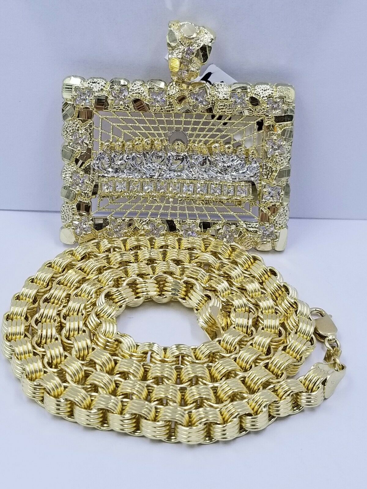 10k Real Yellow Gold Last supper Byzantine 28"Chain Mens Necklace