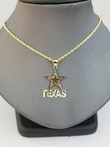 10k Yellow Gold Texas Star Charm Diamond Cut Pendant Men Women Real