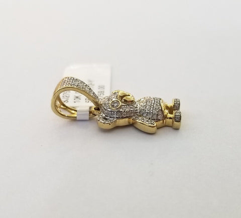 10k Gold Genuine 0.35CT Diamond Teddy Bear Pendant 1" Inch Charm Ladies Women