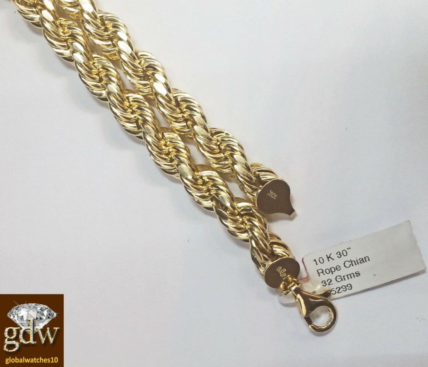 Real 10k Yellow Gold Men's Jesus Cross Charm/Pendant with 28 Inches Rope Chain.