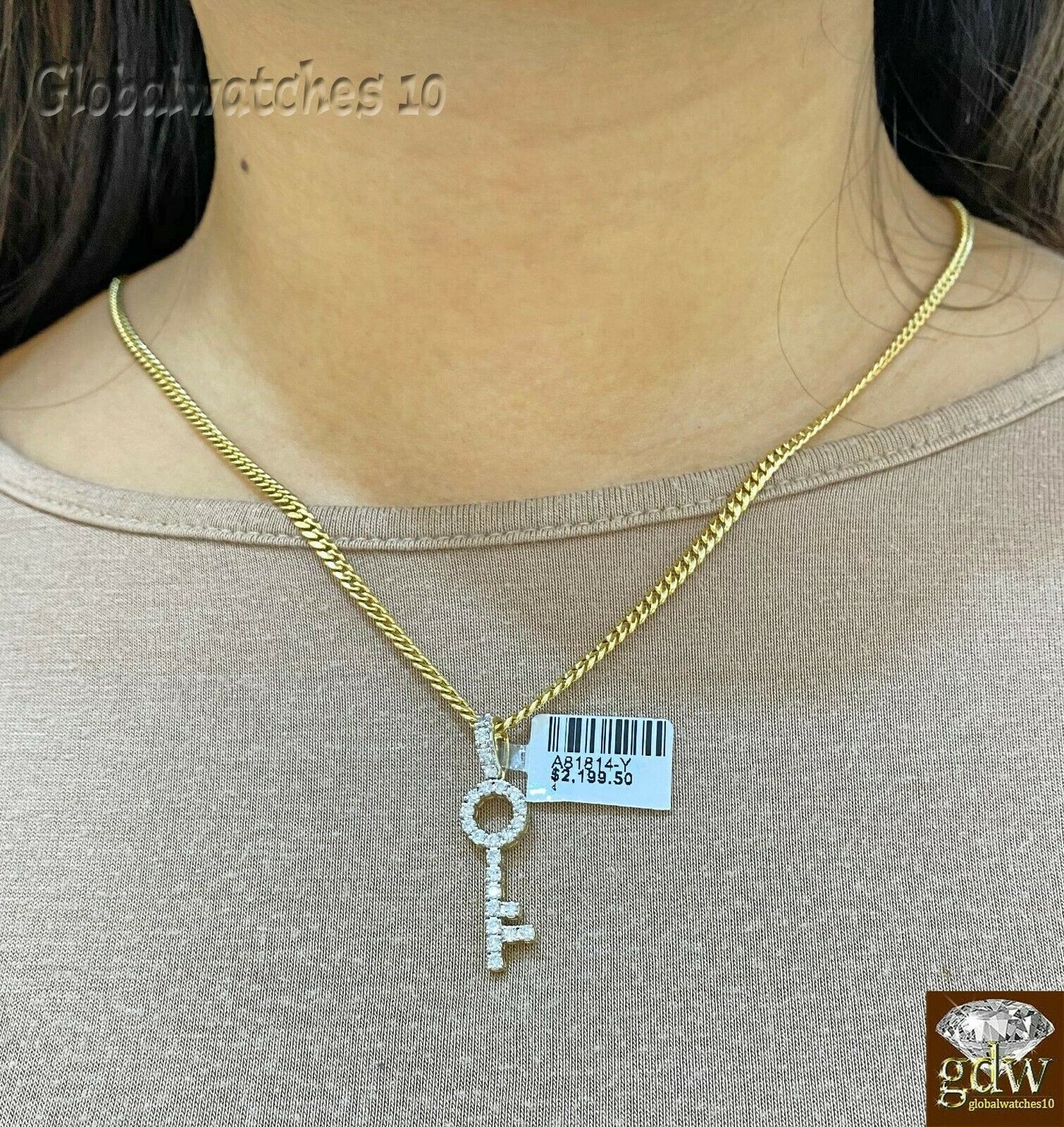 10k Gold Key Charm Pendant with Miami Cuban Chain in 20 22 24 26 inch,Real Gold