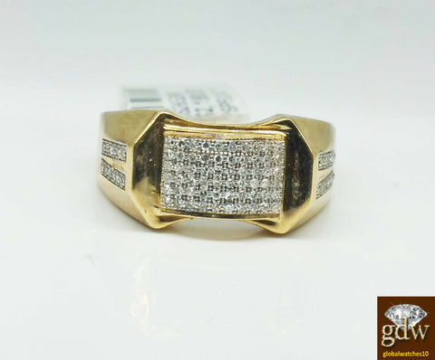 Real 10k Yellow Gold Men's Engagement/Wedding Ring With Real Diamonds, Pinky