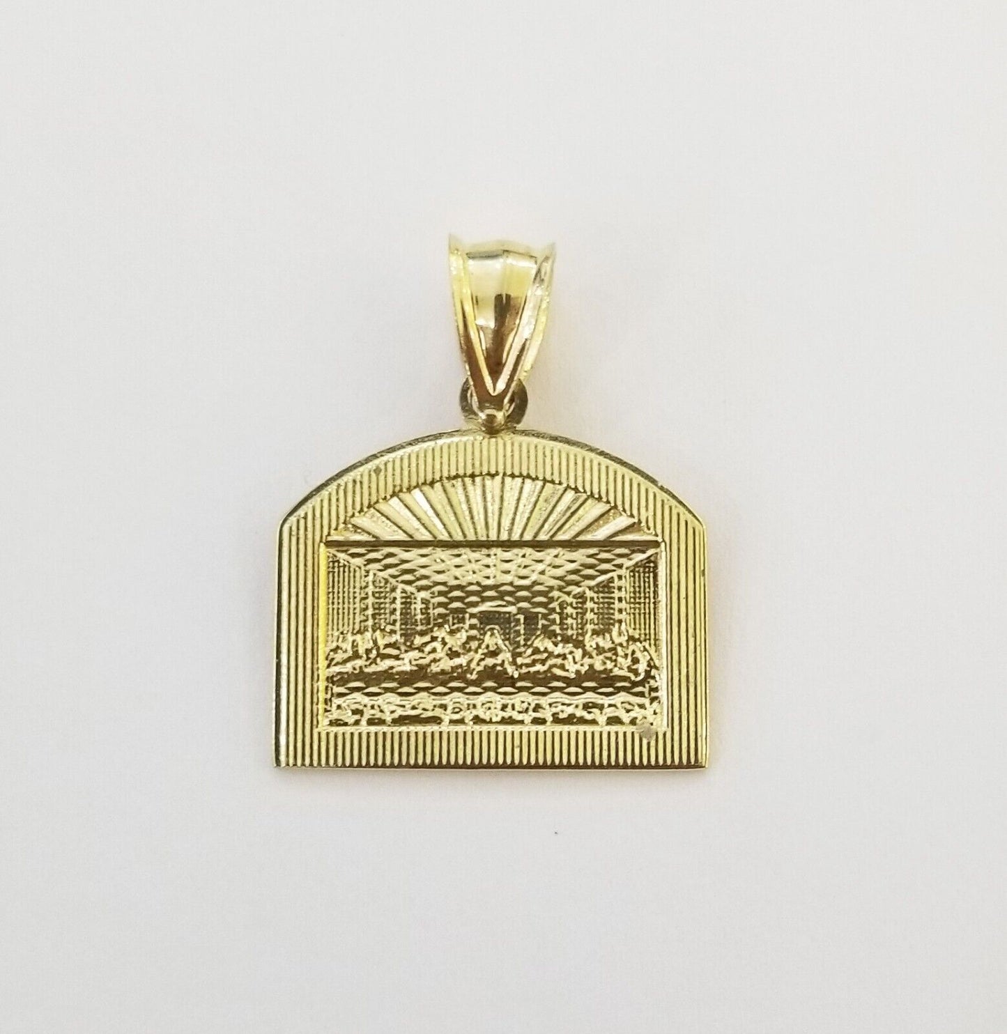 10k Real Yellow Gold Last Supper Charm Pendant Men Women Diamond cuts Design