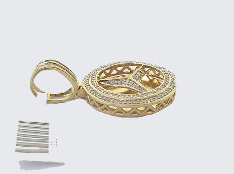 Real 10K Yellow Gold Genuine Diamond Circular Round Pendent Charm