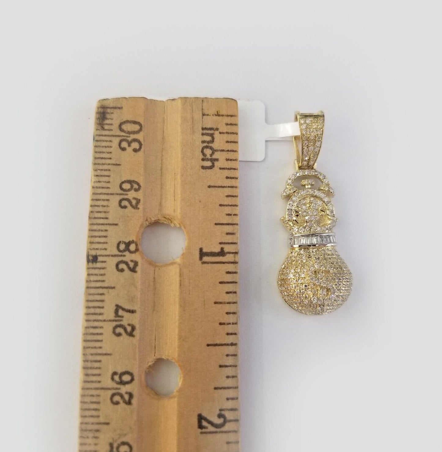 10K Yellow Gold Money Dollar Bag Charm Real Diamond 1" Gold Money Bag Pendant