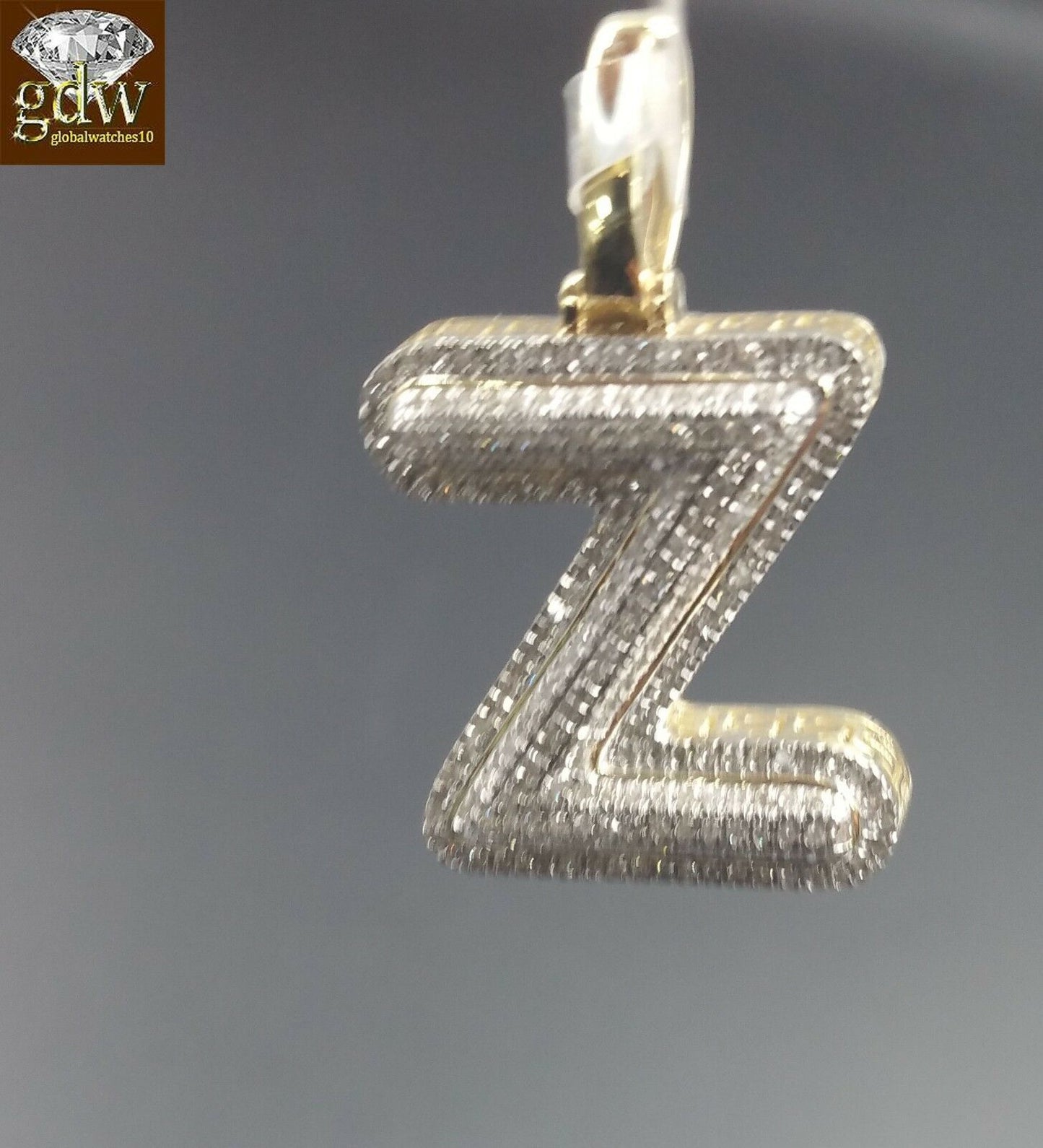 10k Yellow Gold Diamond Bubble Letter A-Z Initial Charm Pendent Real Diamond