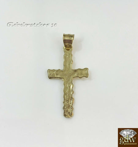 10k Gold Solid Men's Jesus cross Charm, Nugget Design Pendant with Diamond Cut,
