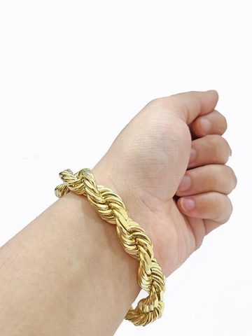 Real 10K Yellow Gold Rope Bracelet 10mm 7 Inch Lobster Lock