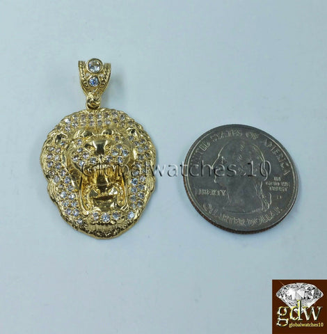 Real Mens 10k Gold Lion Head Charm Pendant with 28" Inch Miami Cuban Link Chain.