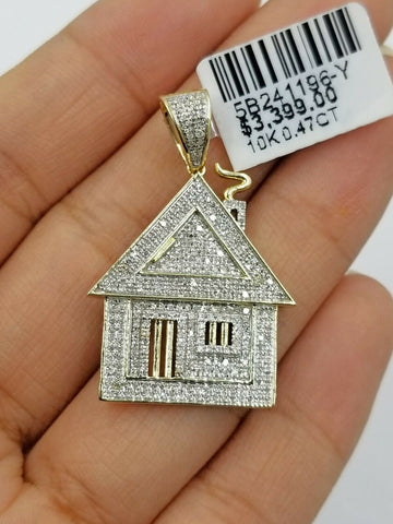 10k Diamond Home Yellow Gold Trap House Charm Mens Pendant Real Genuine Diamonds