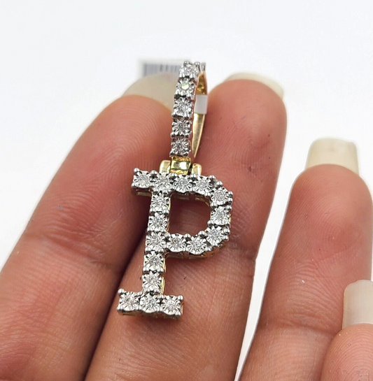 Real 10k Gold & Diamond Letter "P" Initial Alphabet Charm/Pendant 1.25".