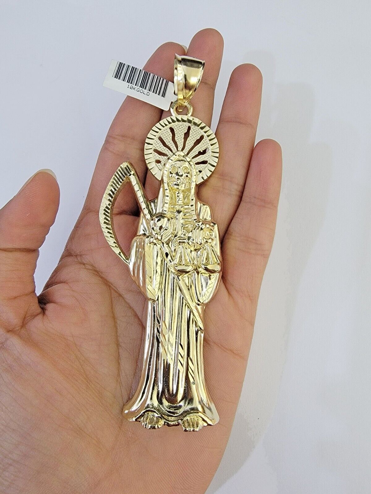 Real 10K Gold Reaper Pendant Charm Diamond Cut 10kt Yellow Gold Charm