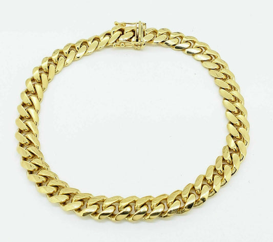 Men's Miami Cuban Bracelet Solid 14k Italian Yellow Gold Bracelet 8" 7mm wide