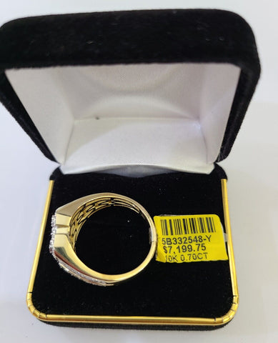 Real 10k Yellow Gold Diamond Ring Rectangle Shaped Size 10 Mens Natural Diamonds
