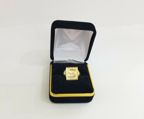 10k Mens yellow Gold dollar sign Ring "$" ,Sizable, casual square gold ring 10kt