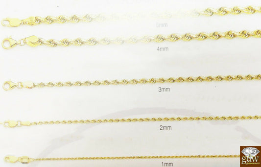 SOLID 10k Yellow Gold Rope Chain Necklace 18"- 30" Length 1mm-5mm Thick REAL