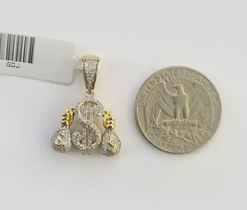 10k Yellow Gold Over Diamond Money Bag Dollar Sign Charm Real Diamond Pendant