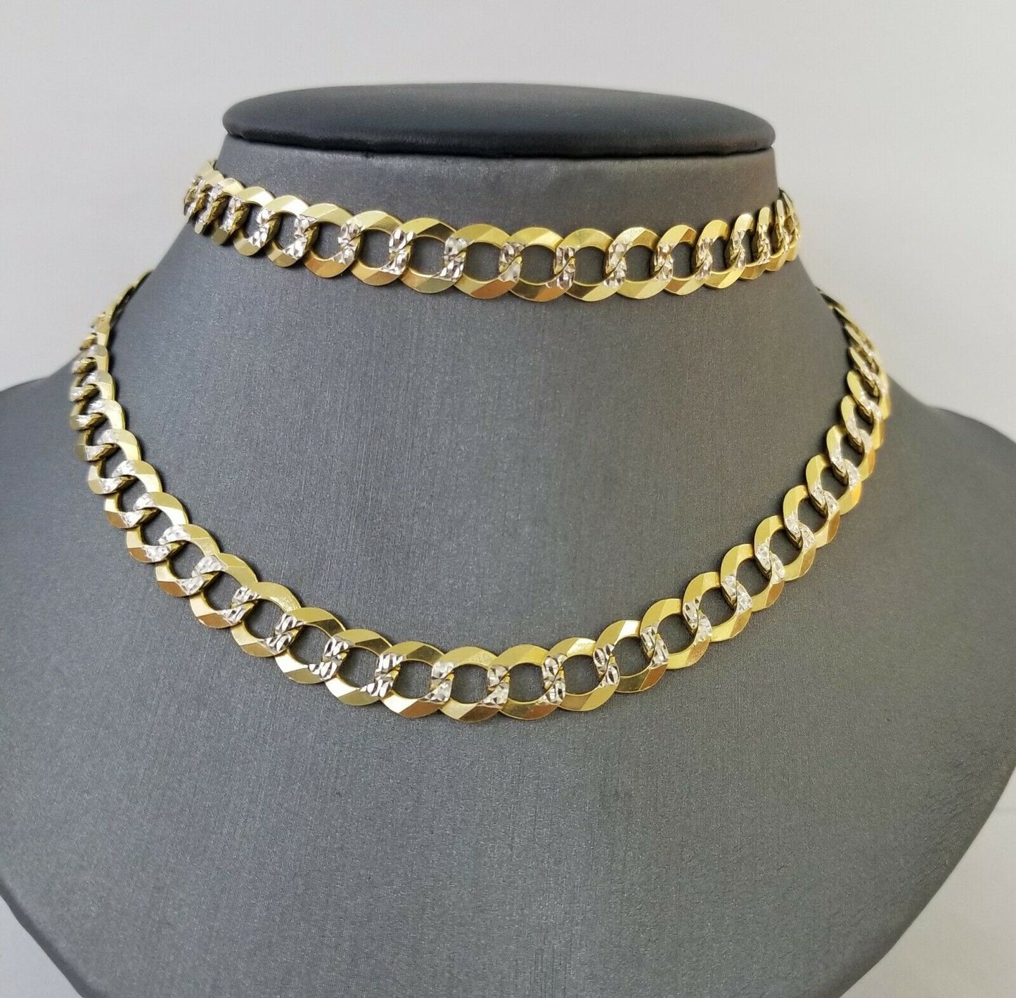 Solid REAL Yellow Gold 10k Cuban Curb Link necklace 8mm gold chain w diamond cut