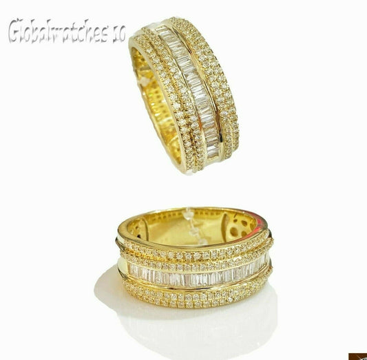 Mens 10k Yellow Gold Natural Diamond Ring Round Baguette 0.75CT Thick Band 10