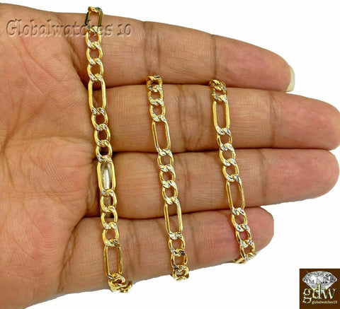 10k Yellow Gold men Figaro Chain necklace 4mm Diamond Cut 26" Cuban