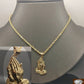 Real 10k Yellow Gold 2.5 mm 24" Rope Chain & Praying Hand Charm Pendent Cross N