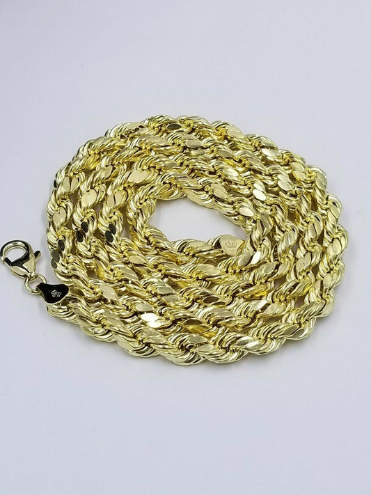 10k Real Gold Chain 5mm Rope Chain 16 18 20 22 24 26 28 30 Inch Diamond Cut