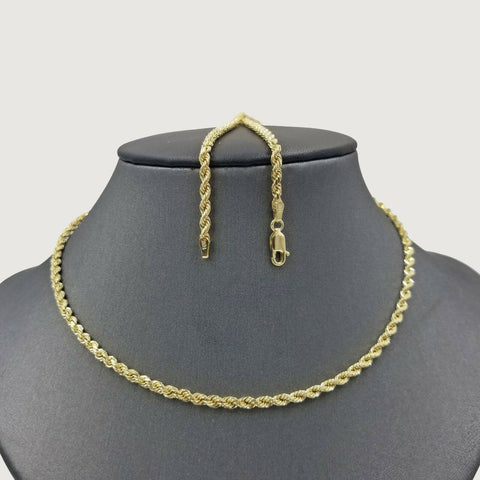 Real 10k Yellow Gold Rope Chain 22" Necklace 3mm, Men Women ,Lobster Lock