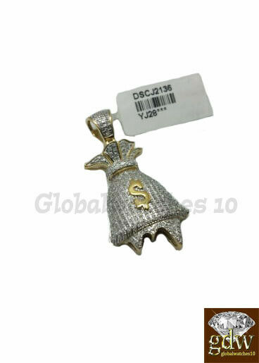 10k Gold Men's Pendant Money Bag Dollar Sign Charm/Pendant With Real Diamonds,