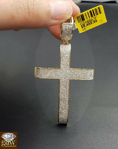 Real 10k Gold Byzantine Chain Necklace 24" &Genuine 1.52CT Diamond Cross pendant