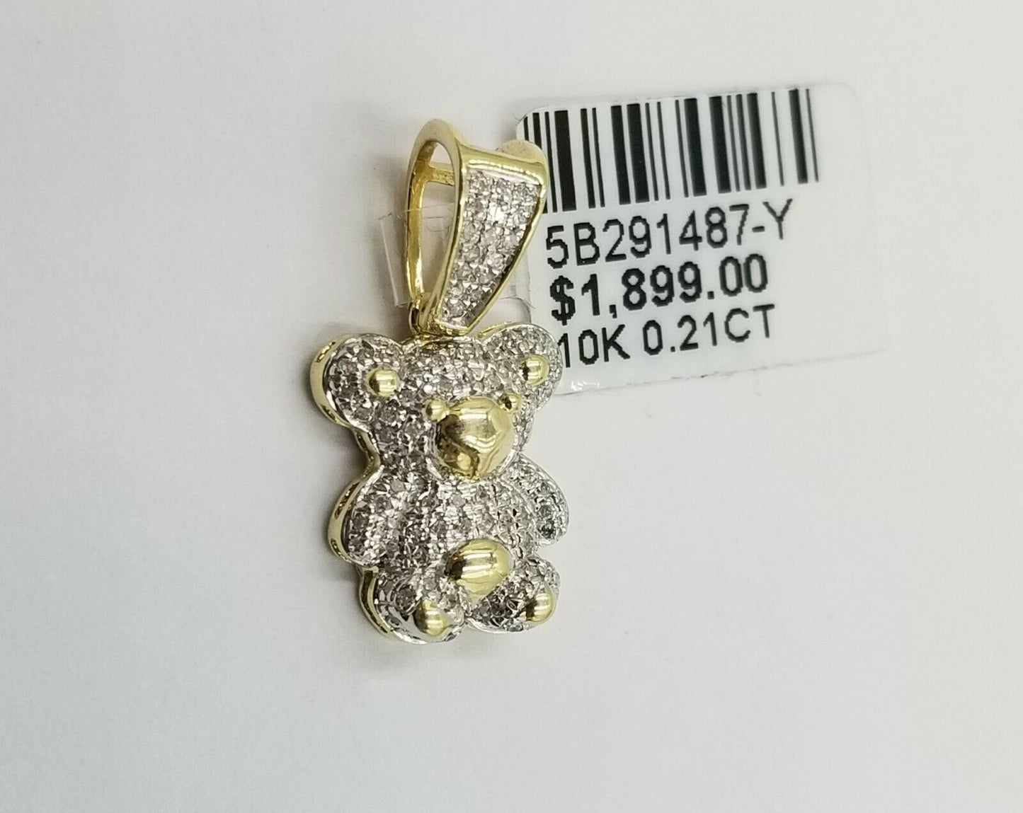 Genuine Diamonds 10k Yellow Gold Teddy Bear Charm Toy Doll Pendant Real 0.21CT