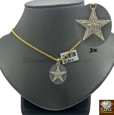 10k Gold Men's Rope Chain with Pendant, Star Charm with Chain in Various lengths