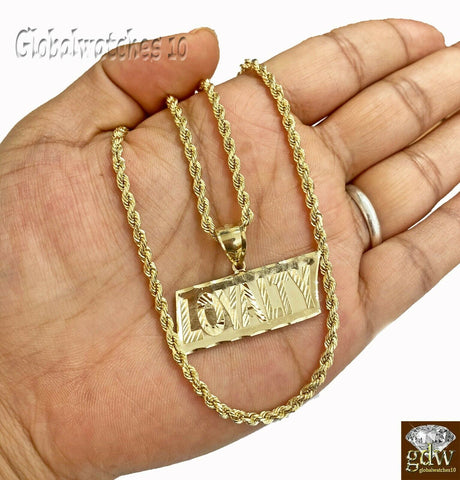 Real 10k Gold Mens Loyalty Charm Pendant with Rope Chain in 18 20 22 24 26 Inch