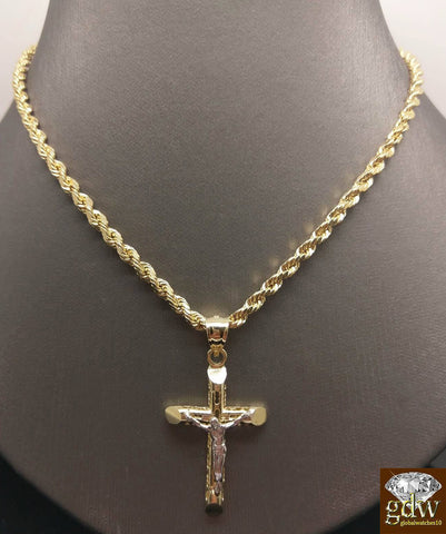 10k Yellow Gold Jesus Cross Pendent,Also Available With 10k 30" 7.3Gm Rope Chain