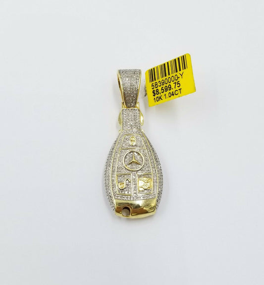 REAL 10k Gold Mercedes Key Diamond Pendant Charm Genuine Diamond 1.04CT