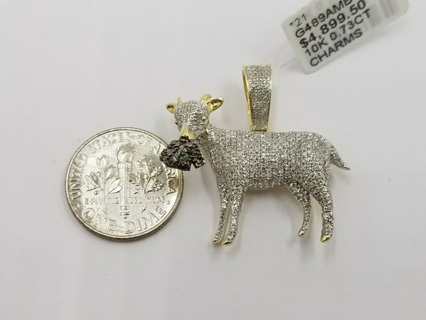 10k Yellow Gold Genuine Diamond GOAT with Money Bag Lucky Charm Pendant Real