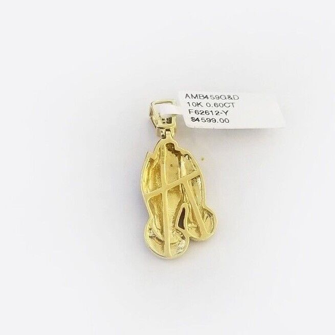 10k Real Gold Praying Hand Pendant Genuine Diamonds 10kt Gold Charm Men Women